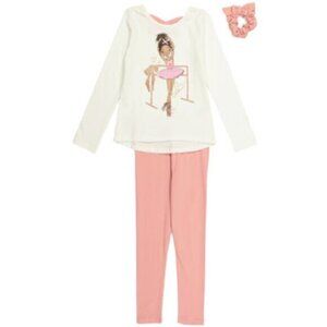 Rachel Zoe 3 Pc Ballerina Leggins Top Girls Set Pink White XS -3-4 years